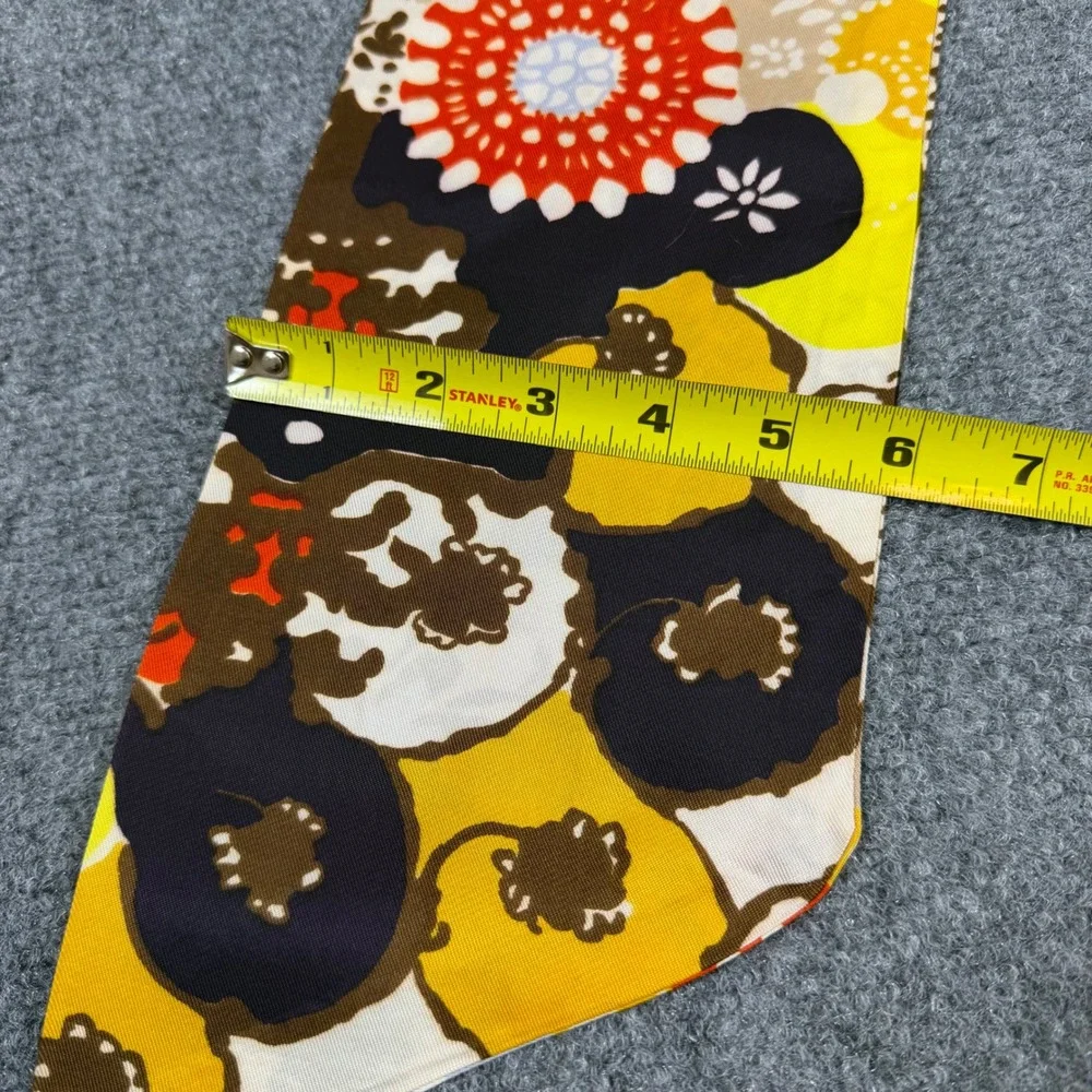 Vintage Psychedelic Floral Skinny Scarf Yellow Brown Retro 60s Style Hair Ribbon